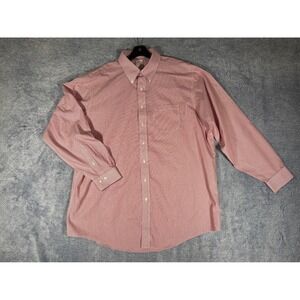 Brooks Brothers 346 Mens 18 6/7 Red White Striped Non-Iron Cotton‎ Dress Shirt